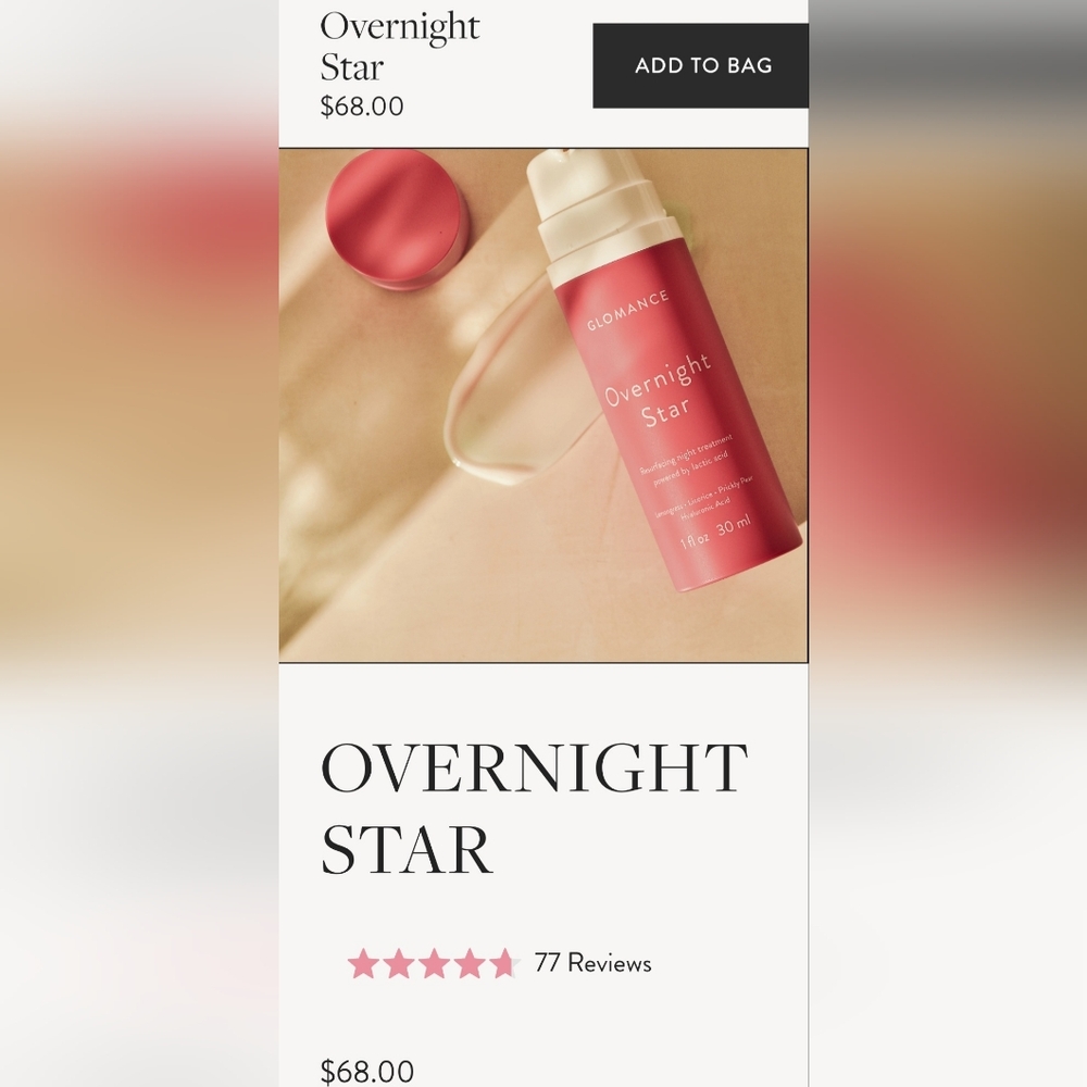 Glomance Overnight Star Resurfacing Exfoliater Treatment. Price Firm